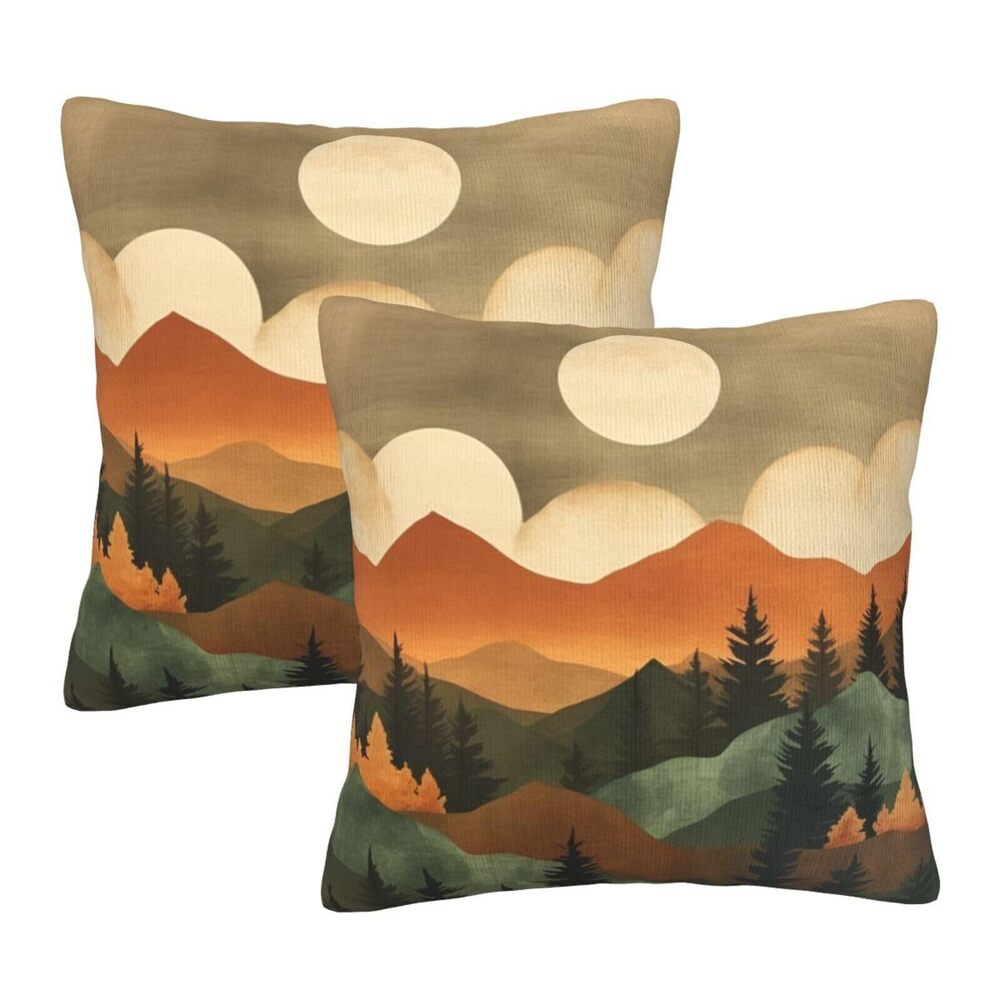 5184 Vintage Mountains Trees Throw Pillow Covers 18 X 18 Inch Set of 2